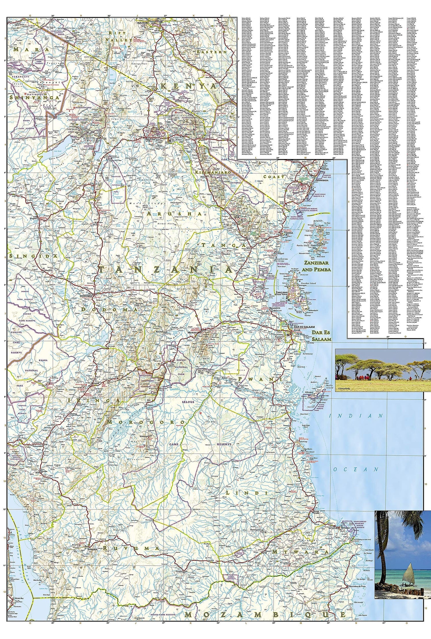 Carte routière - Tanzanie, Rwanda & Burundi | National Geographic carte routière National Geographic