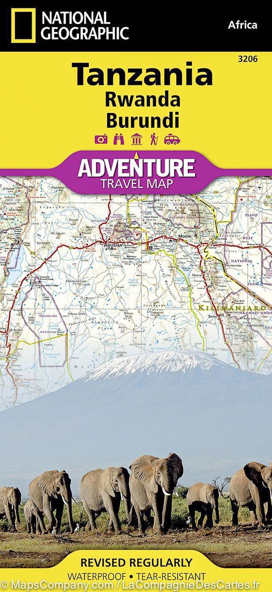 Carte routière de la Tanzanie, Rwanda &#038; Burundi | National Geographic - La Compagnie des Cartes