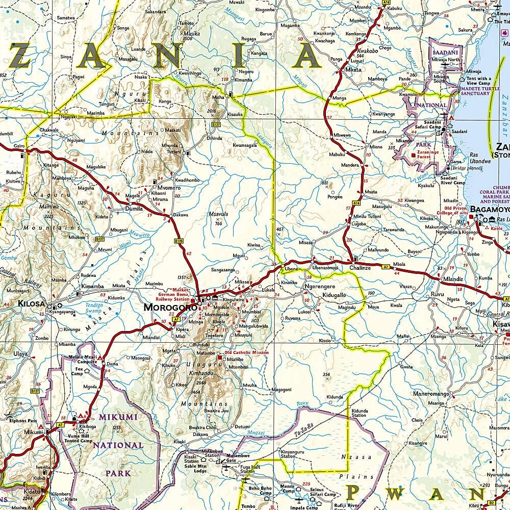 Carte routière - Tanzanie, Rwanda & Burundi | National Geographic carte routière National Geographic