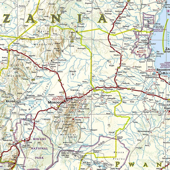 Carte routière - Tanzanie, Rwanda & Burundi | National Geographic carte pliée National Geographic 