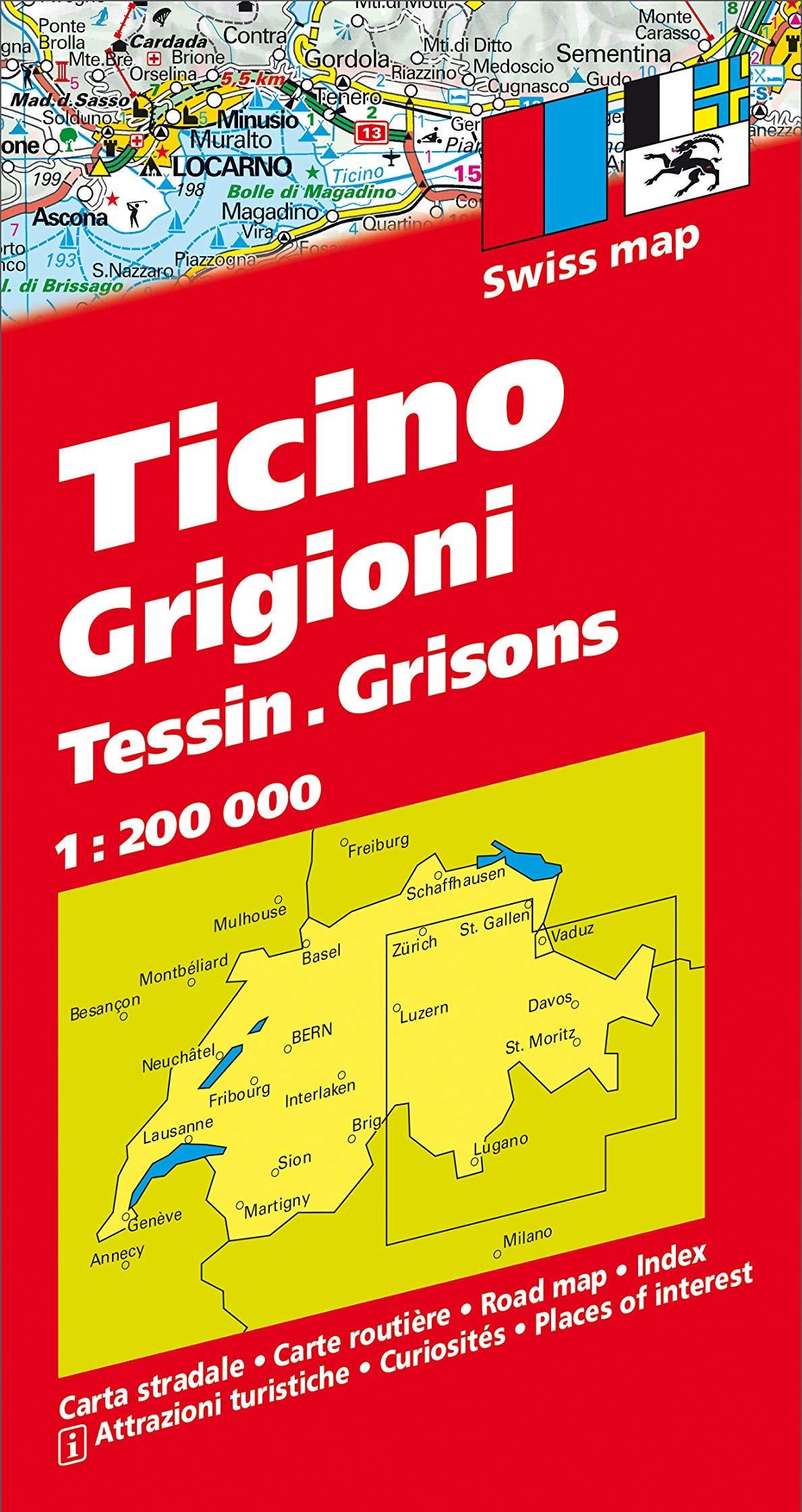 Carte routière - Tessin, Grisons (Suisse) | Hallwag carte routière Hallwag