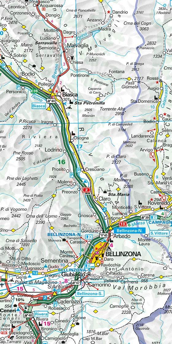 Carte routière - Tessin, Grisons (Suisse) | Hallwag carte routière Hallwag