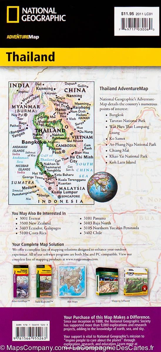 Carte routière de la Thailande | National Geographic - La Compagnie des Cartes