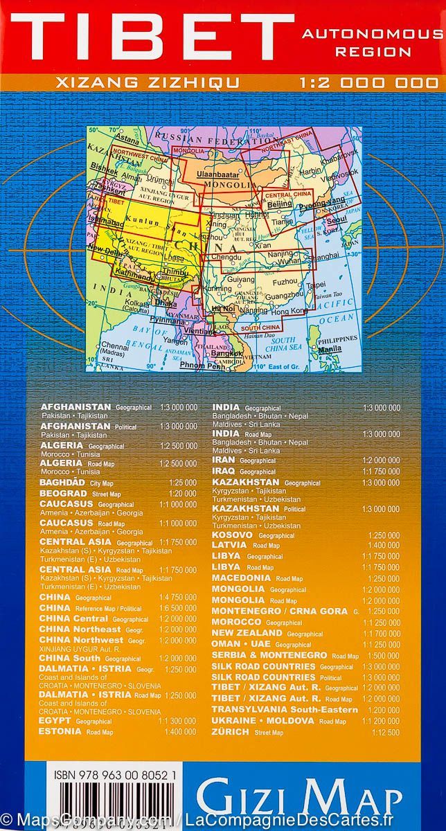 Carte routière - Tibet | Gizi Map carte routière Gizi Map