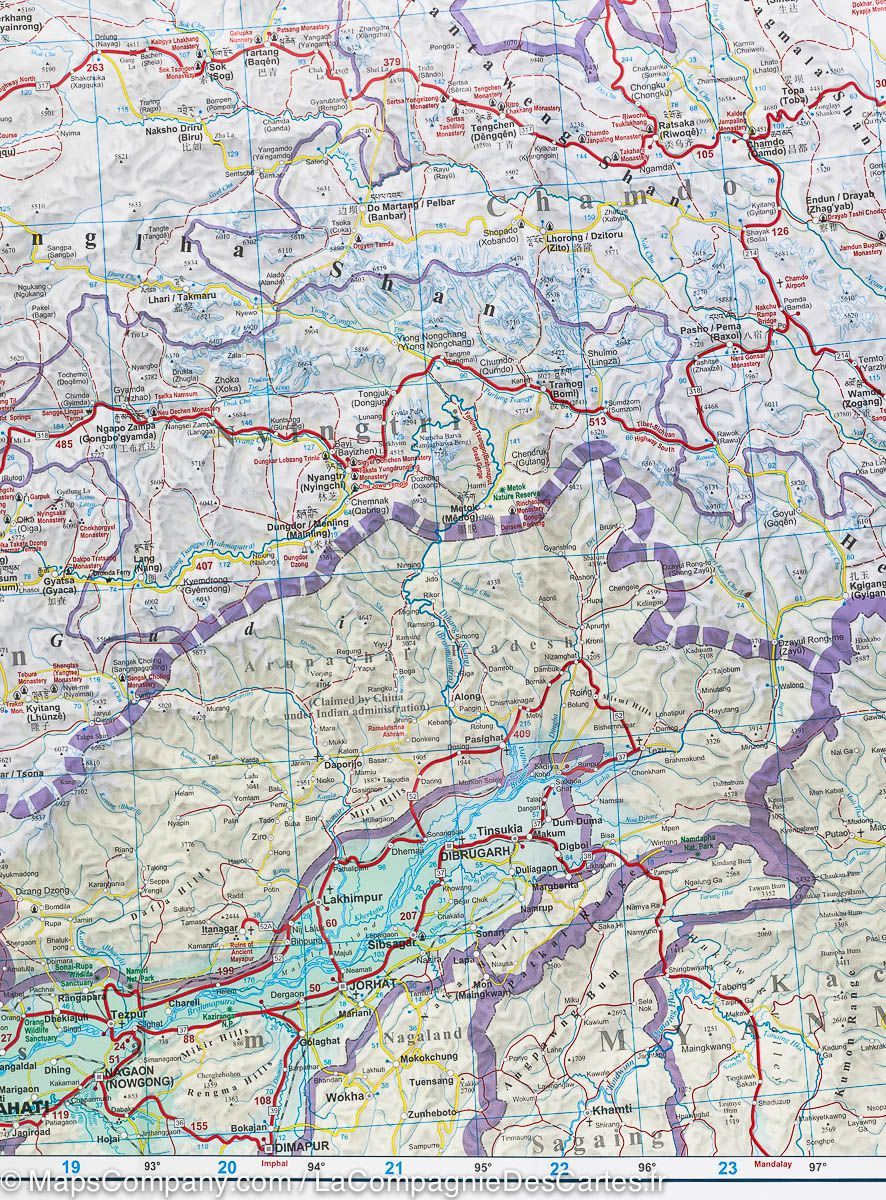 Carte routière - Tibet | Gizi Map carte routière Gizi Map