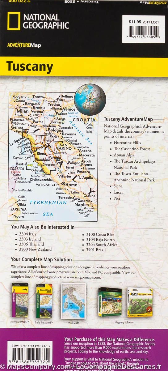Carte routière de la Toscane (Italie) | National Geographic - La Compagnie des Cartes