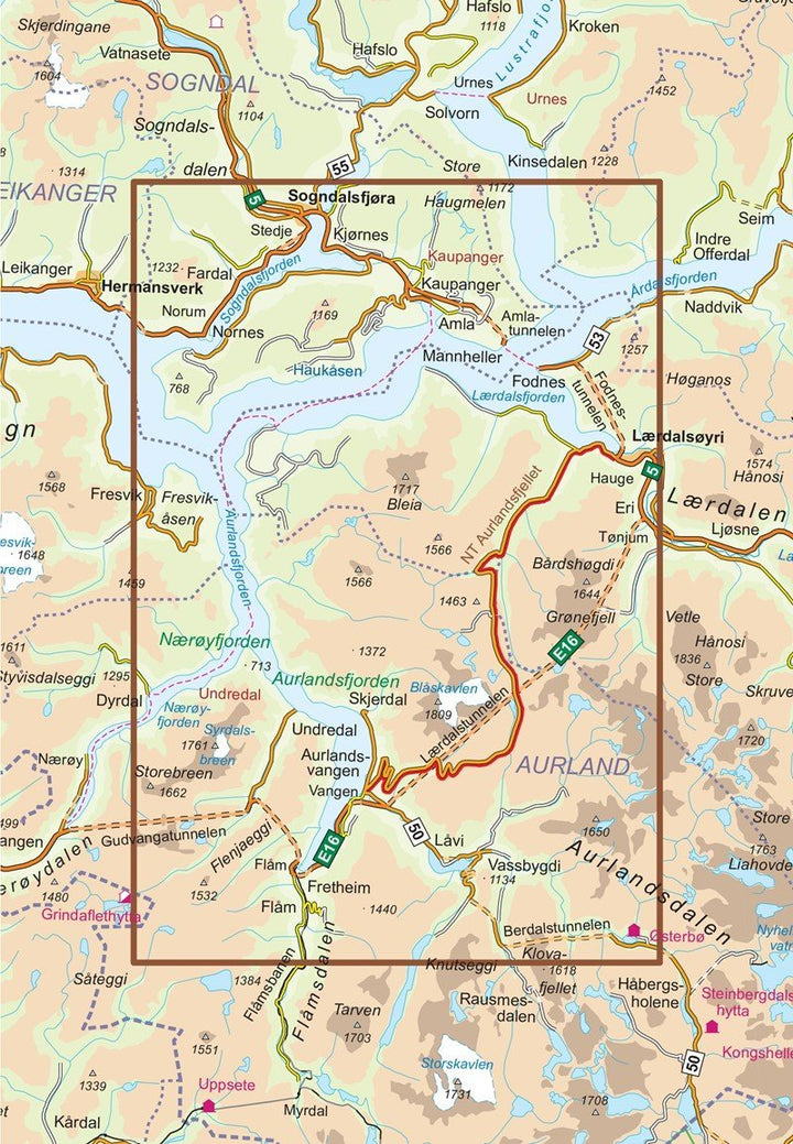 Carte routière touristique n° 05 - Aurlandsfjellet (Norvège) | Nordeca carte pliée Nordeca 