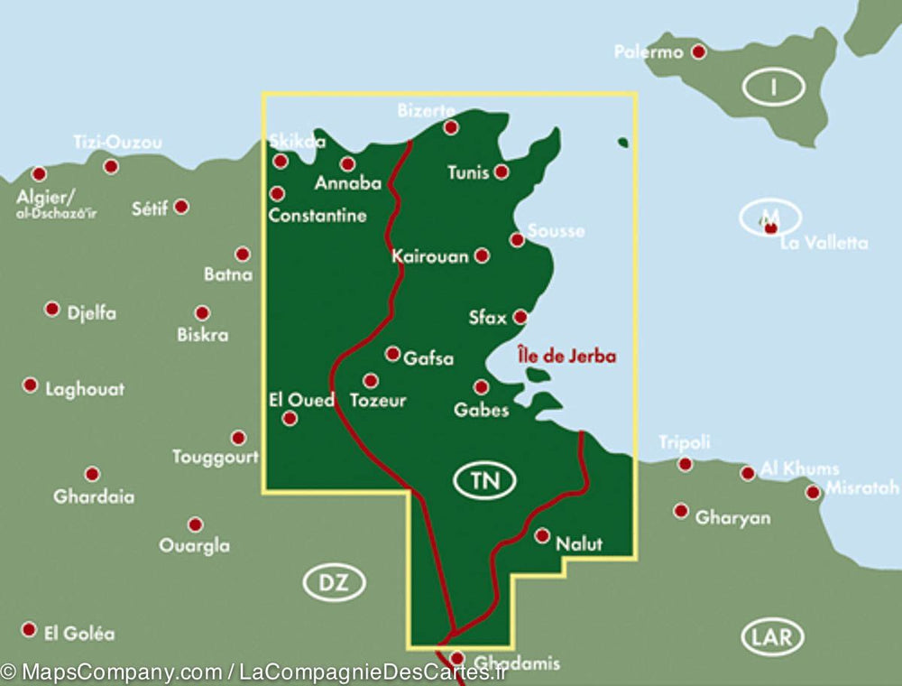 Carte routière de la Tunisie | Freytag &amp; Berndt - La Compagnie des Cartes