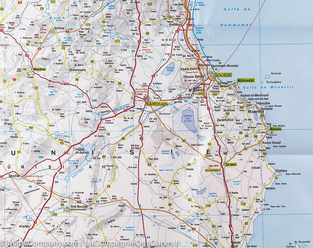 Carte routière de la Tunisie | IGN - La Compagnie des Cartes