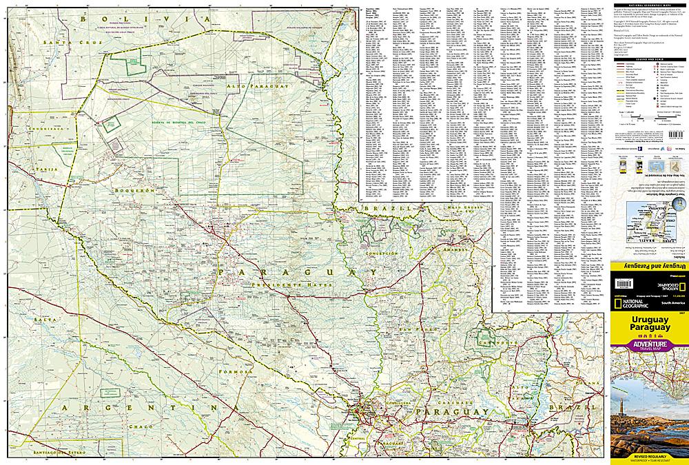 Carte routière - Uruguay & Paraguay | National Geographic carte routière National Geographic
