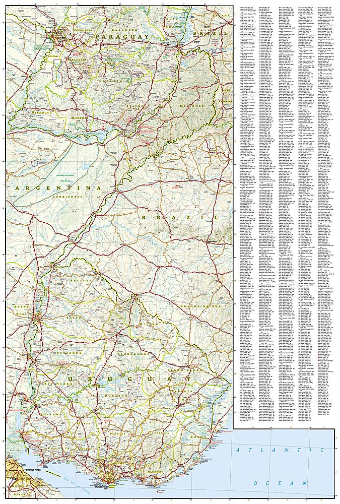 Carte routière - Uruguay & Paraguay | National Geographic carte routière National Geographic