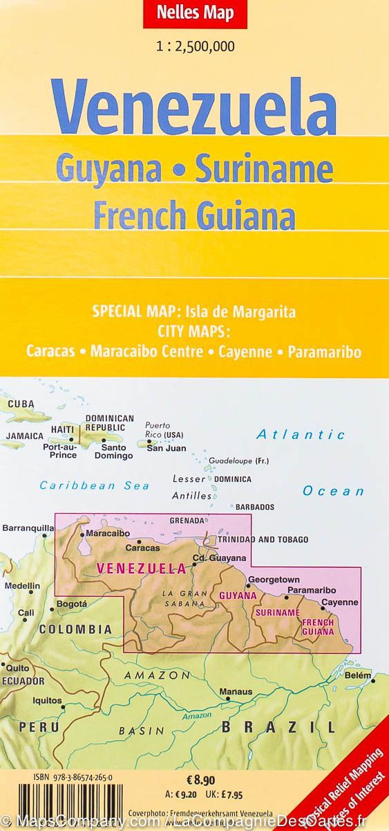 Carte routière - Venezuela, Guyana, Surinam & Guyane Française | Nelles Map carte pliée Nelles Verlag 