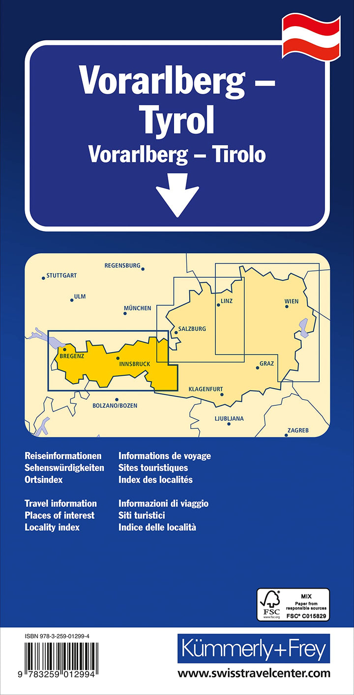 Carte routière - Vorarlberg & Tirol | Kümmerly & Frey carte pliée Kümmerly & Frey 