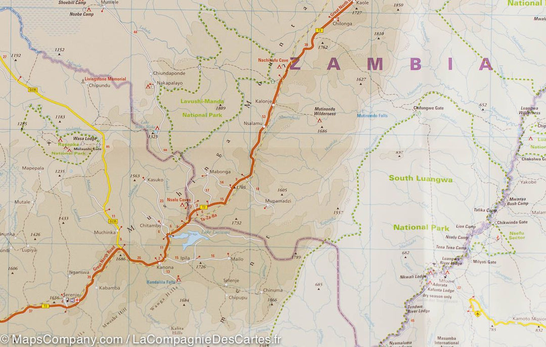 Carte routière de la Zambie | Reise Know How - La Compagnie des Cartes