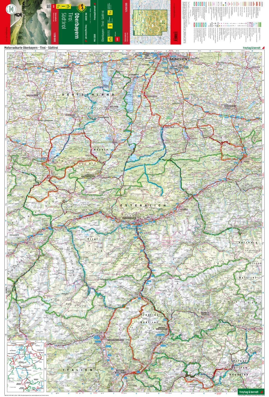 Carte spéciale moto - Haute-Bavière, Tyrol, Sud-Tyrol | Freytag & Berndt carte routière Freytag & Berndt