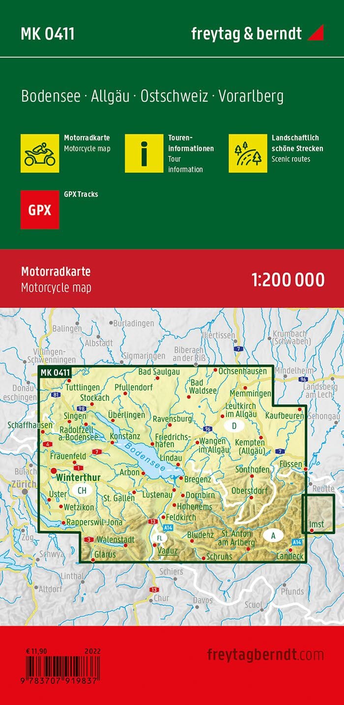 Carte spéciale moto - Lac de Constance, Allgäu, Suisse Est, Vorarlberg | Freytag & Berndt carte routière Freytag & Berndt