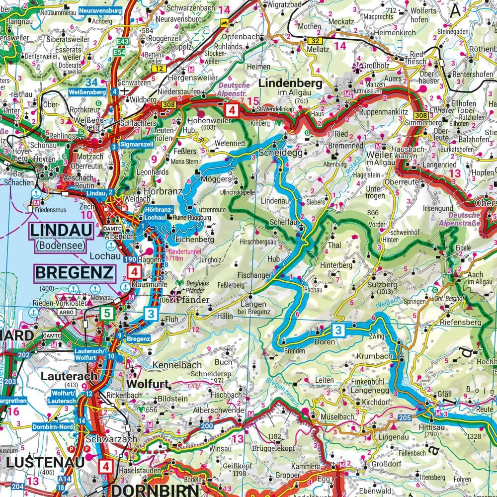 Carte spéciale moto - Lac de Constance, Allgäu, Suisse Est, Vorarlberg | Freytag & Berndt carte routière Freytag & Berndt