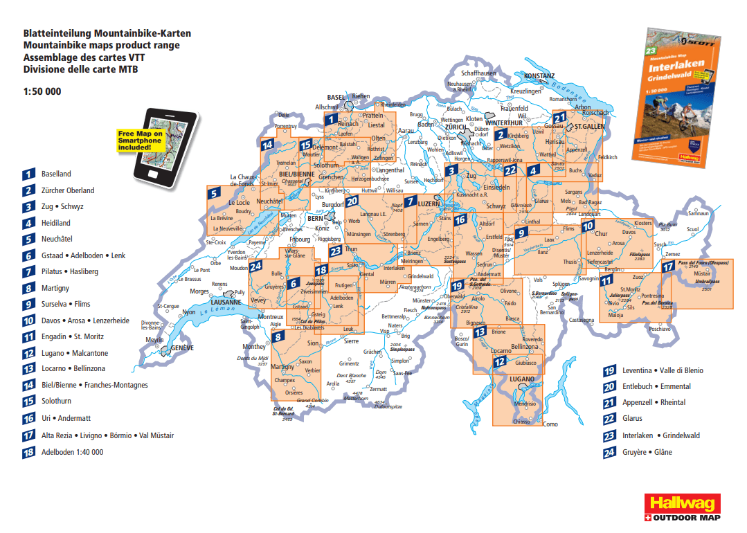 Carte spéciale VTT n° WKM.07 - Pilatus, Hasliberg (Suisse) | Hallwag carte cycliste Hallwag