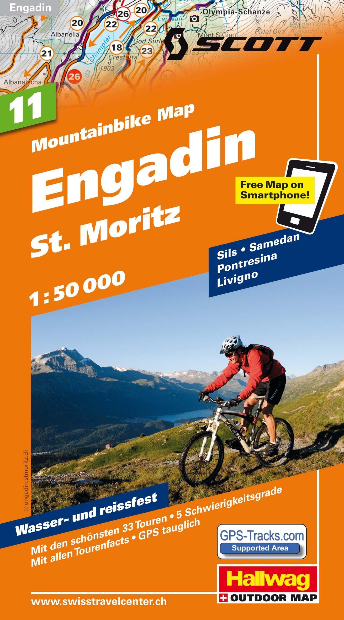 Carte spéciale VTT n° WKM.11 - Engadine, St. Moritz (Suisse) | Hallwag carte cycliste Hallwag Default Title