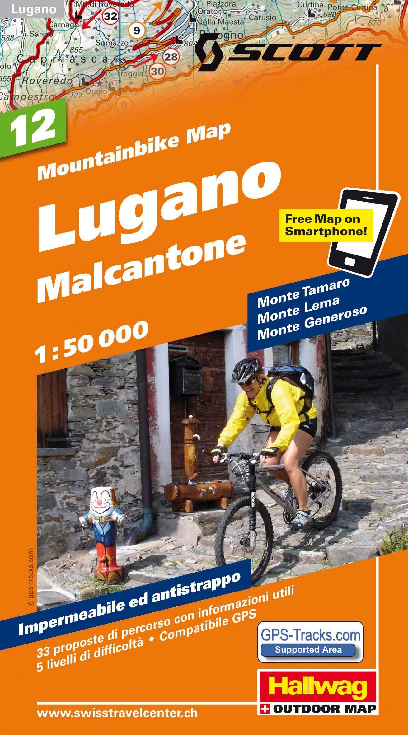 Carte spéciale VTT n° WKM.12 - Lugano, Malcantone (Suisse) | Hallwag carte cycliste Hallwag Default Title