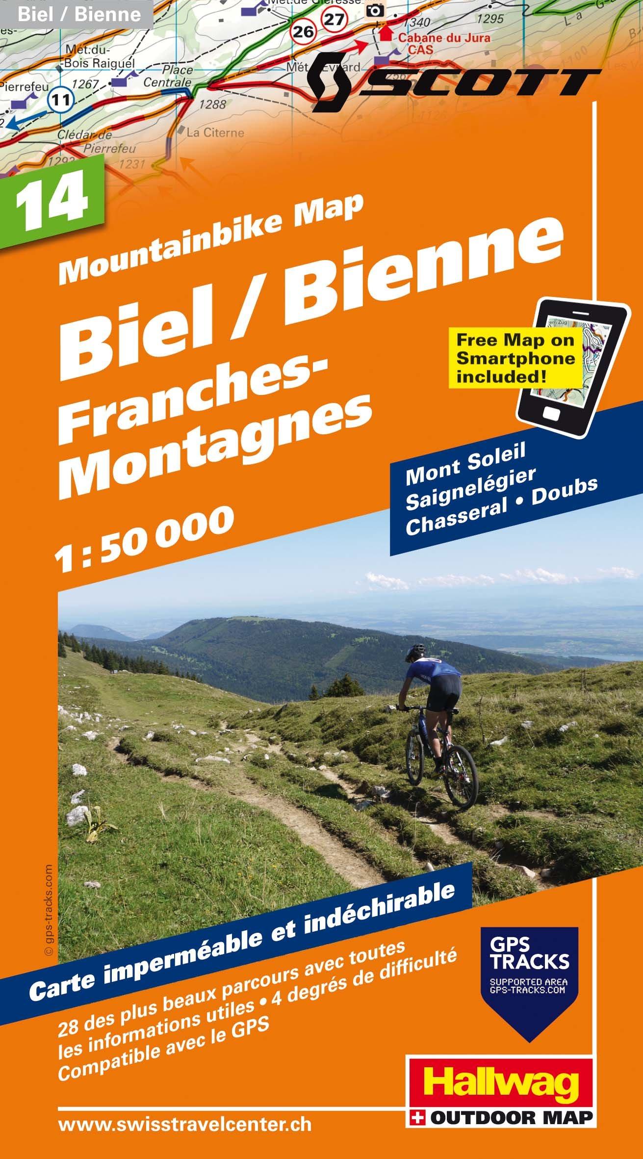 Carte spéciale VTT n° WKM.14 - Biel/Bienne, Jura bernois (Suisse) | Hallwag carte cycliste Hallwag Default Title