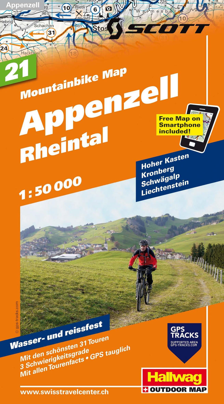 Carte spéciale VTT n° WKM.21 - Appenzell, Rheintal (Suisse) | Hallwag carte pliée Hallwag 