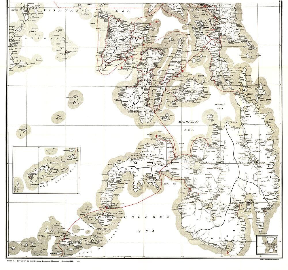 Carte sud des lignes télégraphiques militaires des Philippines de 1902 carte murale roulée (en tube) National Geographic Historic POD Default Title