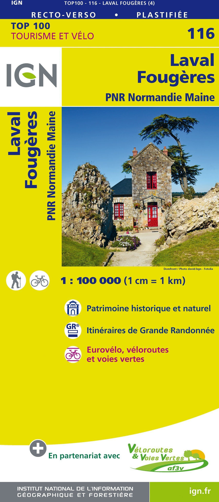 Carte TOP 100 n° 116 - Laval, Fougères & PNR Normandie Maine | IGN carte pliée IGN 