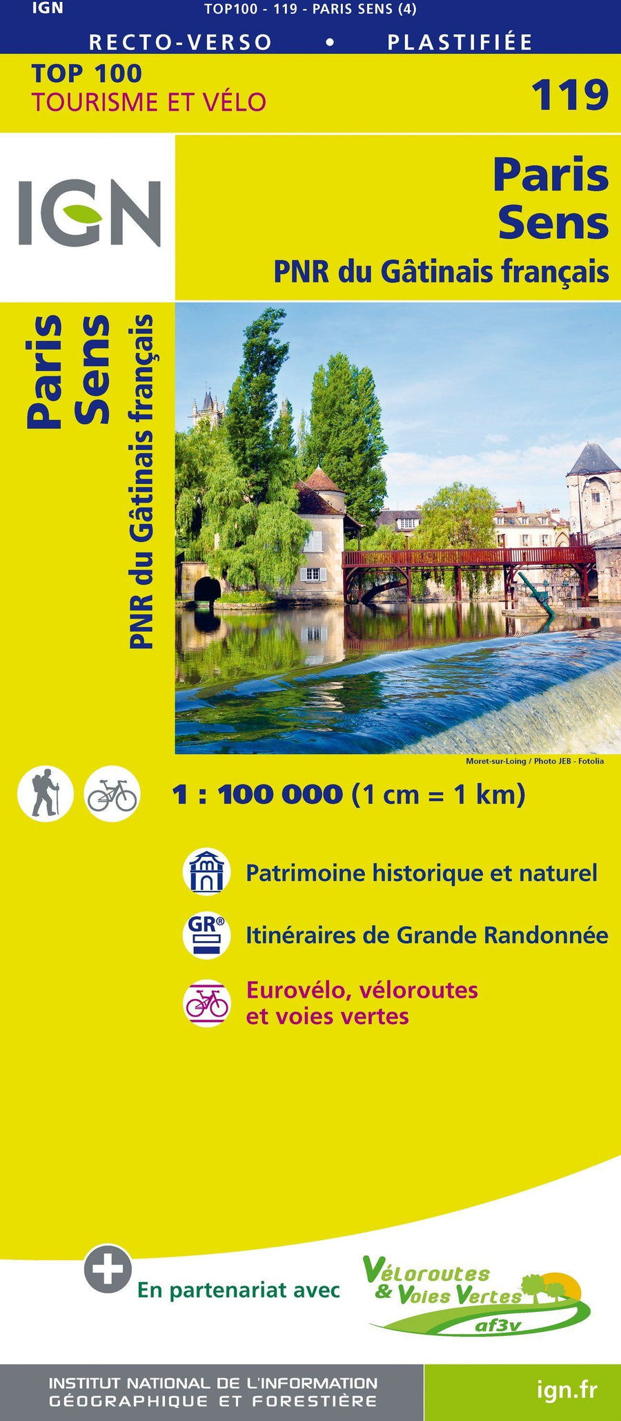 Carte TOP 100 n° 119 - Paris, Sens & PNR du Gâtinais | IGN carte pliée IGN 