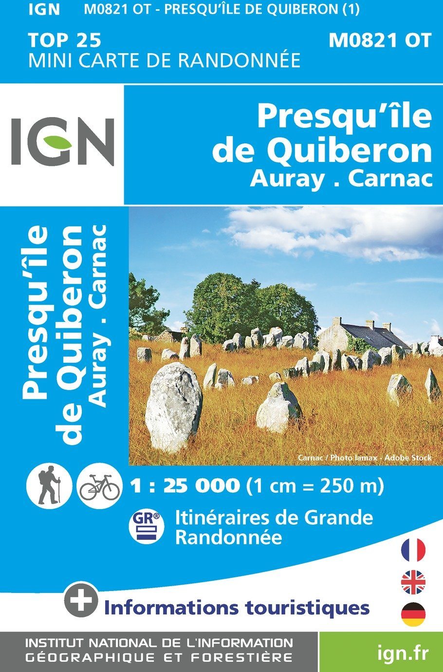 Carte Top 25 Mini n° M0821 OT - Presqu'Ile de Quiberon, Auray, Carnac | IGN carte de randonnée IGN