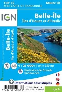 Carte Top 25 Mini n° M0822 OT - Belle-Ile, îles d'Houat et d'Hoedic | IGN carte de randonnée IGN