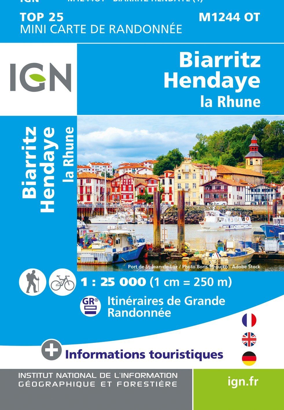 Carte Top 25 Mini n° M1244 OT - Biarritz, Hendaye, La Rhune | IGN carte de randonnée IGN