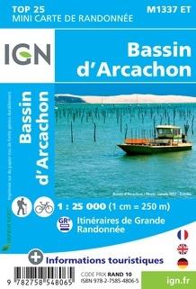Carte Top 25 Mini n° M1337 ET - Bassin d'Arcachon | IGN carte de randonnée IGN
