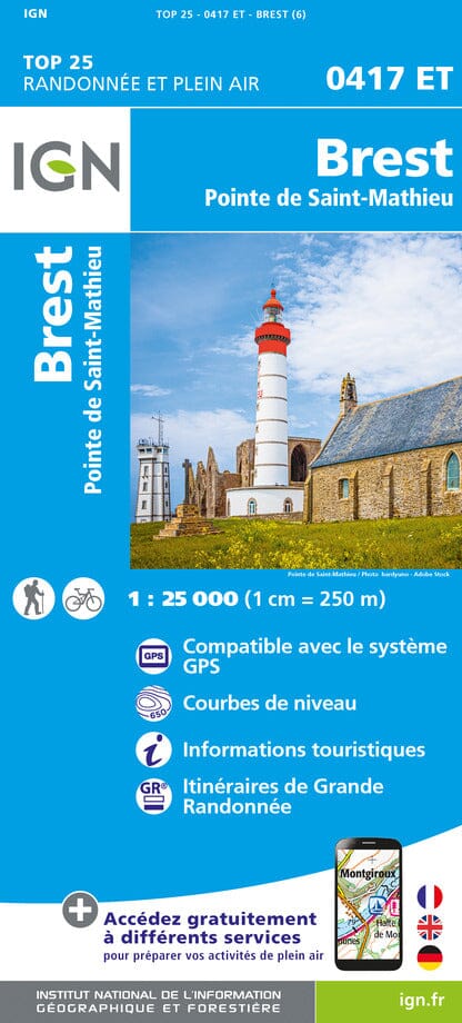 Carte TOP 25 n° 0417 ET - Brest & Pointe de Saint Mathieu | IGN carte pliée IGN 