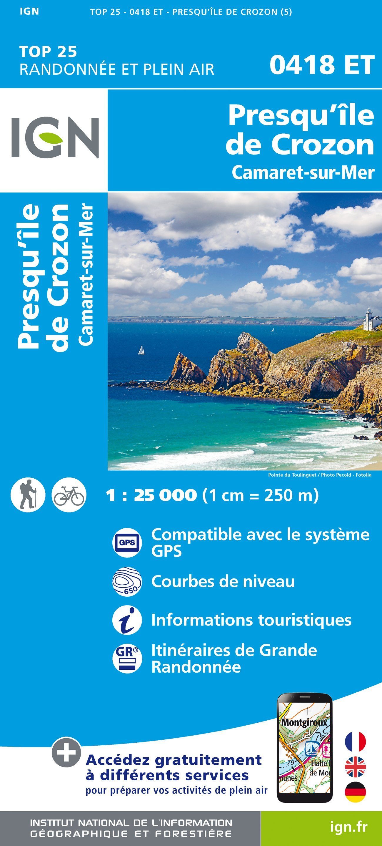 Carte TOP 25 n° 0418 ET - Presqu'île de Crozon | IGN carte de randonnée IGN