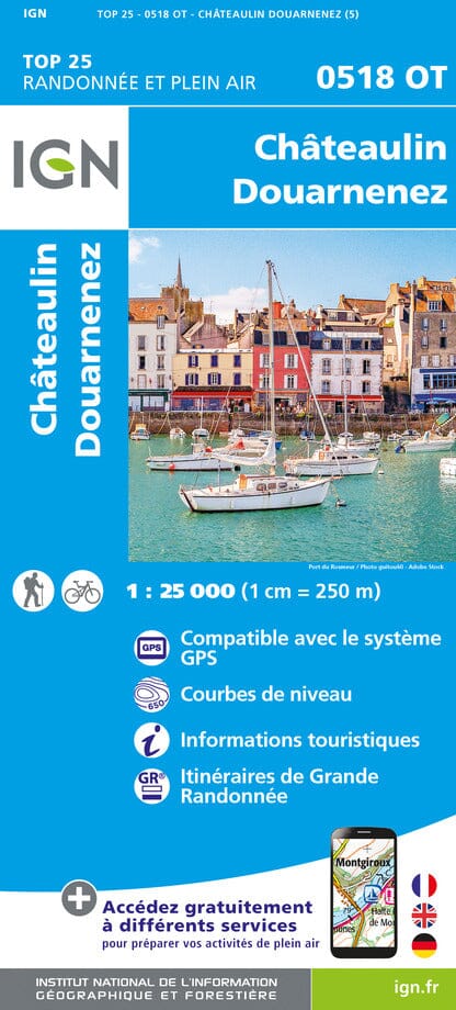Carte TOP 25 n° 0518 OT - Châteaulin, Douarnenez | IGN carte de randonnée IGN Default Title
