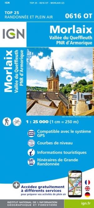 Carte TOP 25 n° 0616 OT - Morlaix, Vallée Queffleuth, PNR d'Armorique | IGN carte pliée IGN 