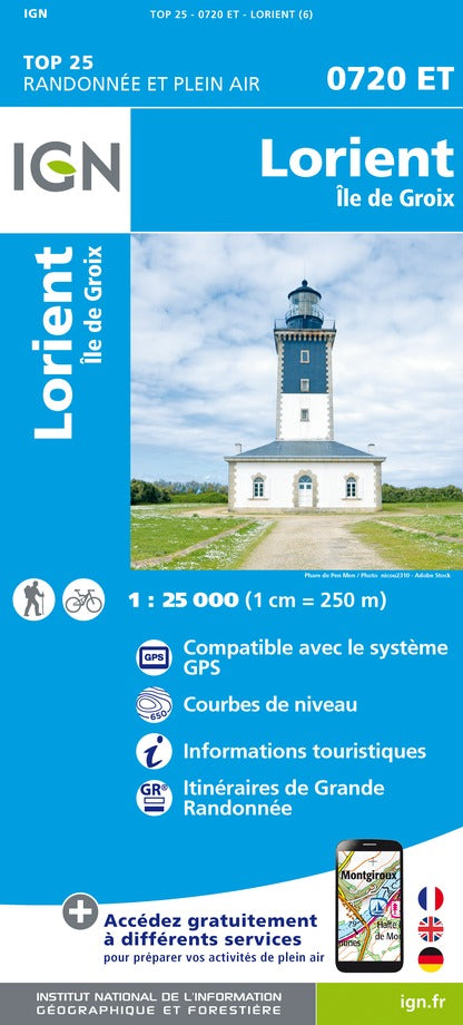 Carte TOP 25 n° 0720 ET - Lorient & Ile de Groix | IGN carte de randonnée IGN