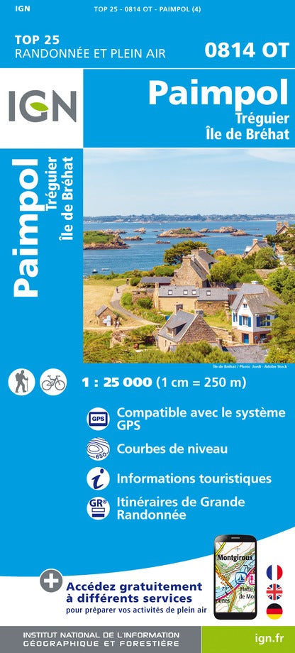 Carte TOP 25 n° 0814 OT - Paimpol, Tréguier, Ile de Bréhat | IGN carte de randonnée IGN
