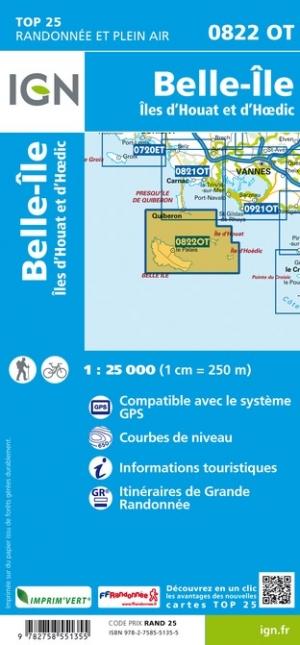 Carte TOP 25 n° 0822 OT - Belle-Ile, Ile d'Houat et d'Hoëdic | IGN carte de randonnée IGN