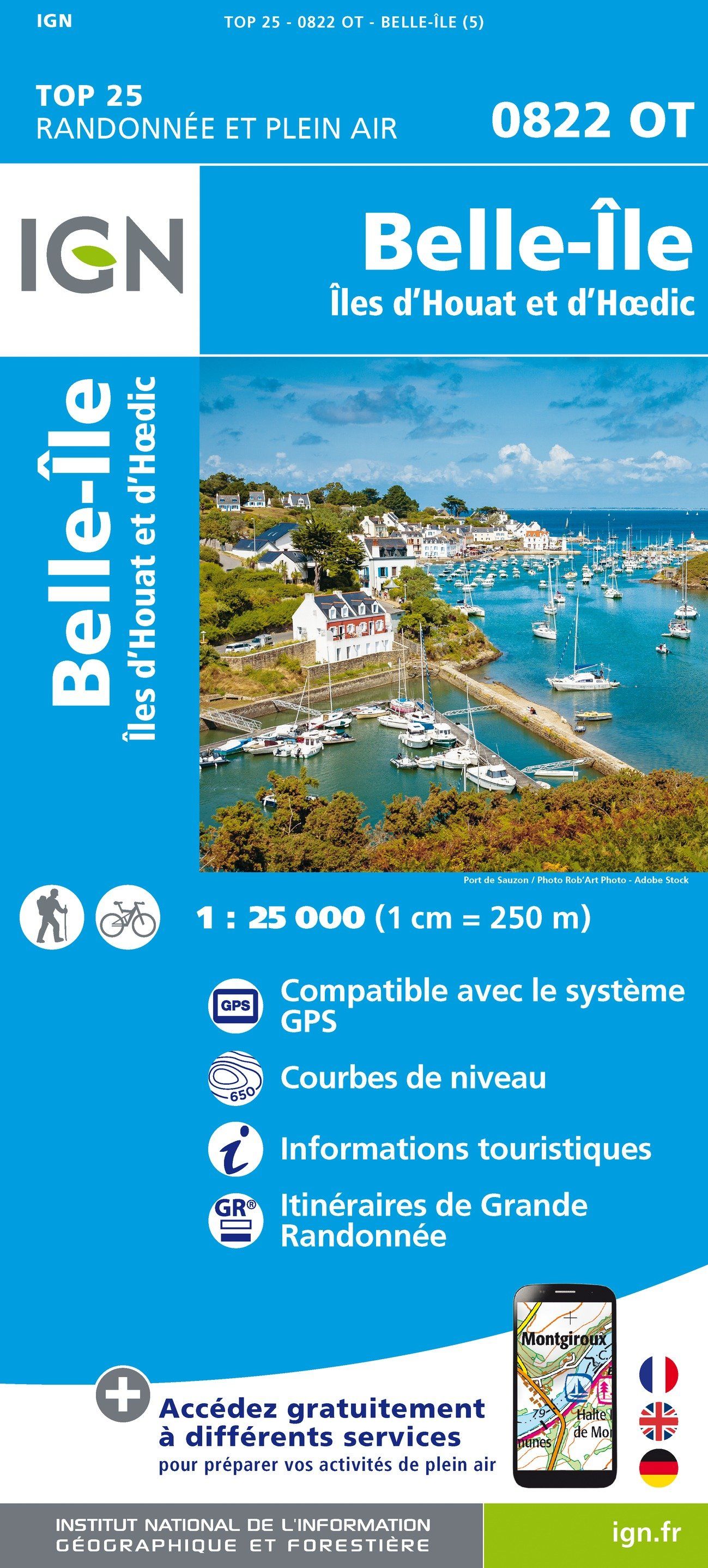 Carte TOP 25 n° 0822 OT - Belle-Ile, Ile d'Houat et d'Hoëdic | IGN carte de randonnée IGN