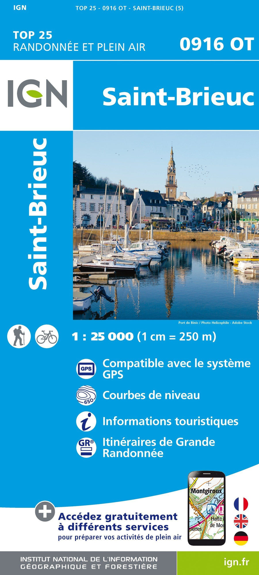 Carte TOP 25 n° 0916 OT- St-Brieuc | IGN carte pliée IGN 