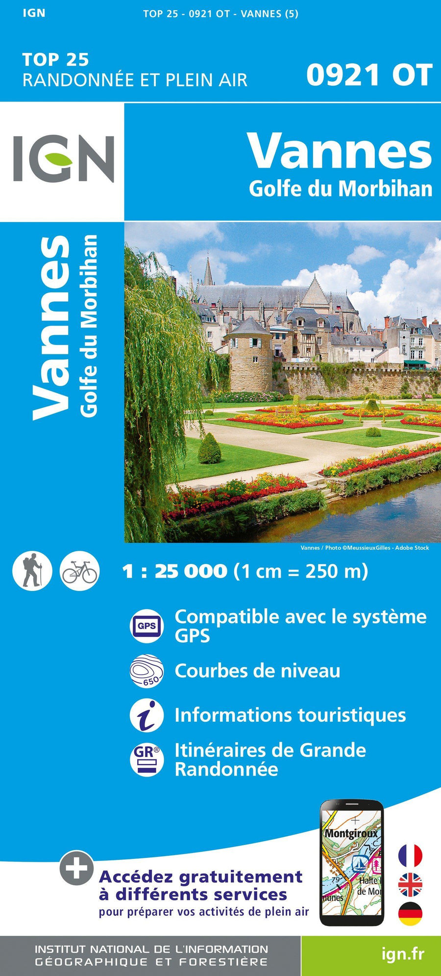 Carte TOP 25 n° 0921 OT - Vannes, Golfe du Morbihan | IGN carte pliée IGN 