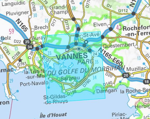 Carte TOP 25 n° 0921 OTR (résistante) - Vannes & Golfe du Morbihan | IGN carte de randonnée IGN