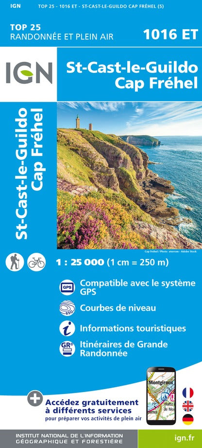 Carte TOP 25 n° 1016 ET - St-Cast-le-Guildo, Cap Fréhel | IGN carte de randonnée IGN