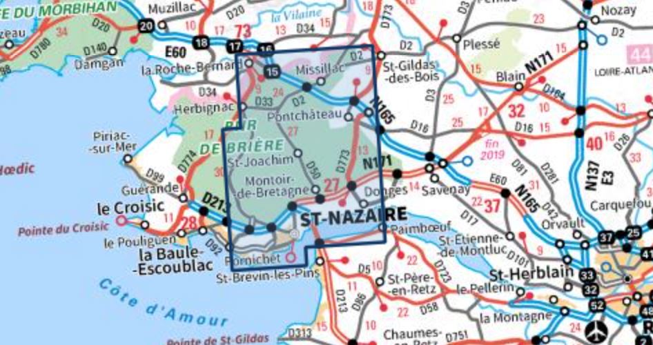 Carte TOP 25 n° 1022 ET- St-Nazaire, PNR de Brière | IGN carte de randonnée IGN