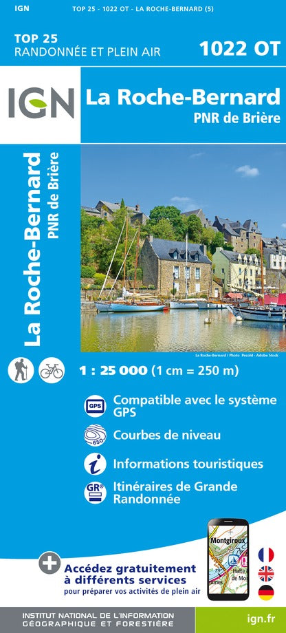 Carte TOP 25 n° 1022 OT - La Roche-Bernard, PNR de Brière | IGN carte pliée IGN 