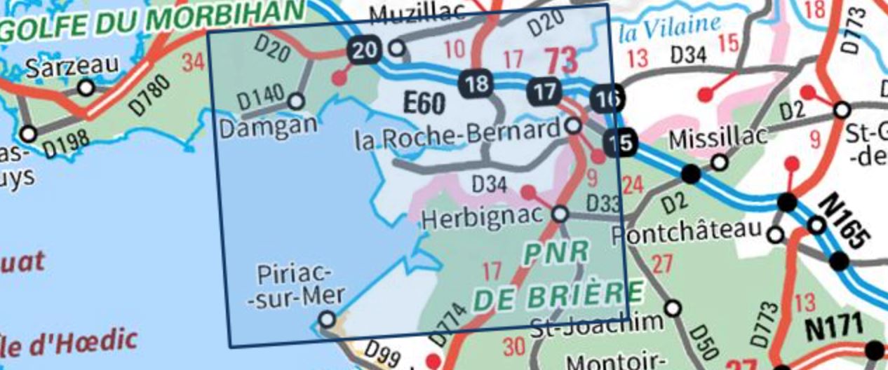 Carte TOP 25 n° 1022 OT - La Roche-Bernard, PNR de Brière | IGN carte de randonnée IGN