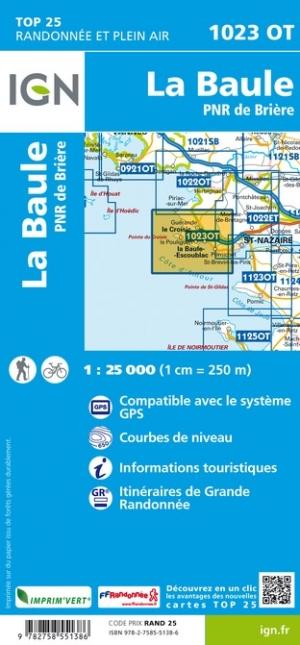 Carte TOP 25 n° 1023 OT - La Baule, PNR de Brière | IGN carte de randonnée IGN