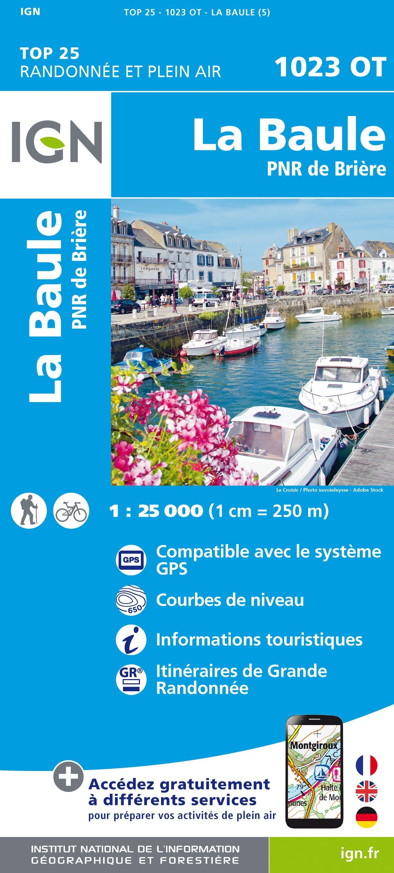 Carte TOP 25 n° 1023 OT - La Baule, PNR de Brière | IGN carte de randonnée IGN